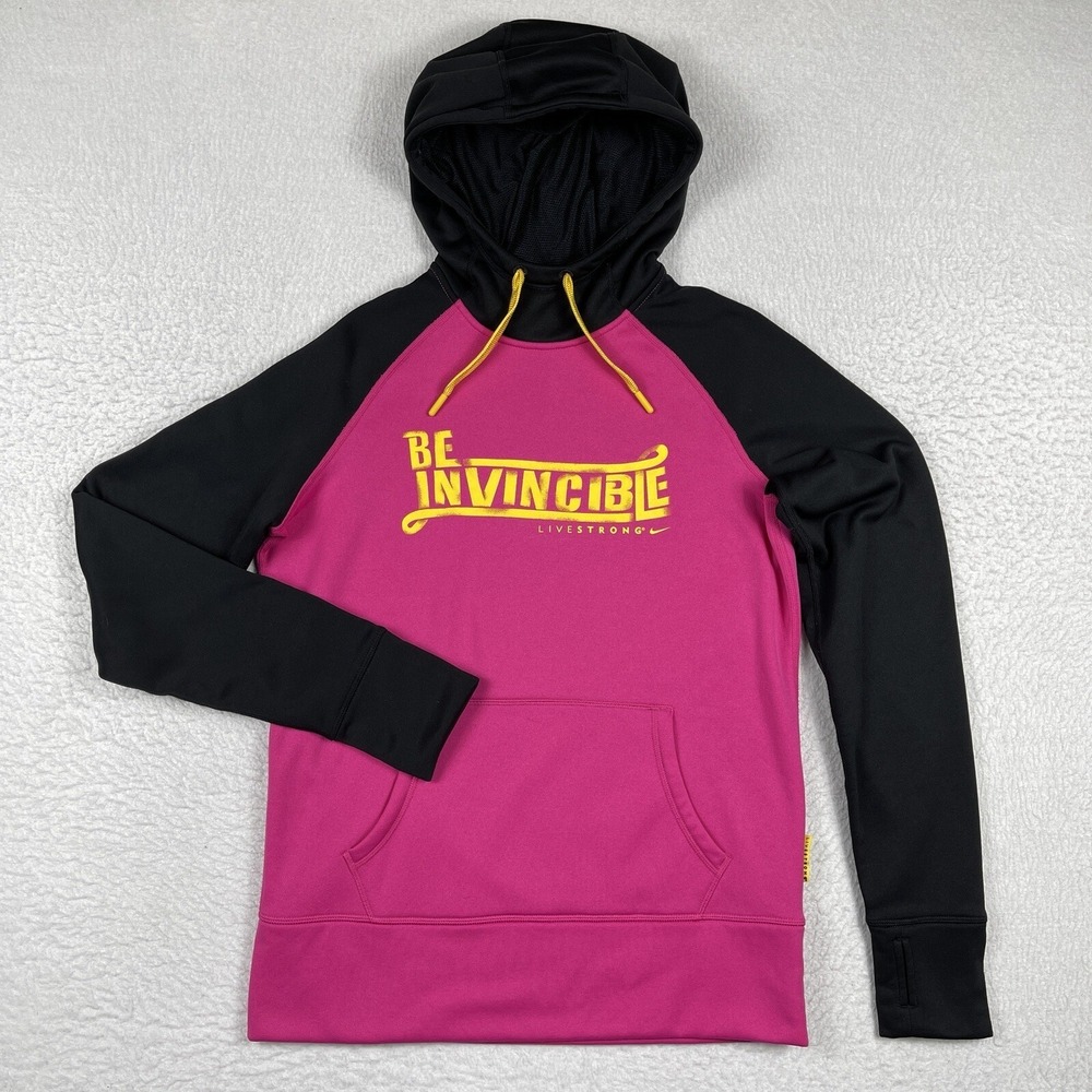 Nike Sweatshirt Womens Medium Pink Black Therma Fit Hoodie Pullover Livestrong